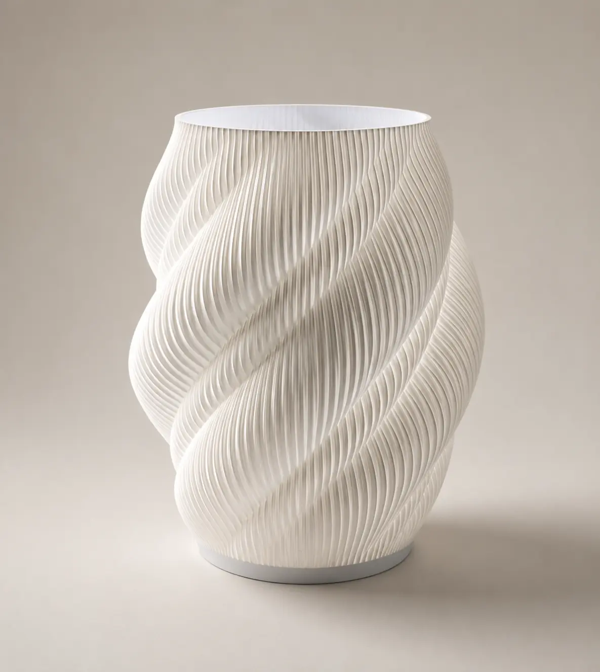 Vento lamp - a twisted, ribbed white sculptural column
